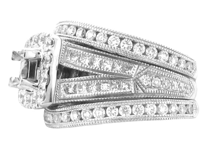 14KT W/GOLD 3-PIECE SET, RD 1.21CTW, PR 0.40CTW