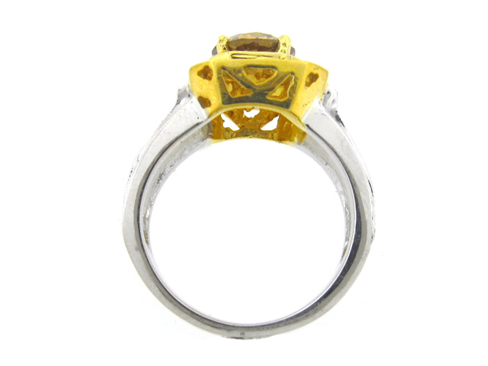 14KT TWO-TONE GOLD, RD 1.17CTW, CTR - CHAMPAGNE 1.34CT